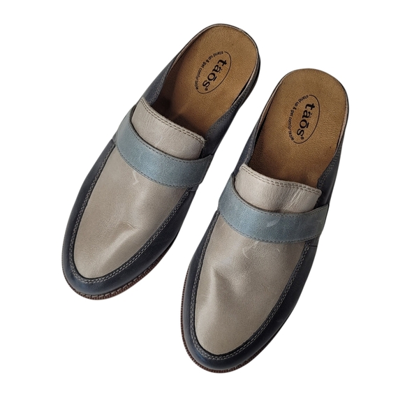 Taos Shoes Women 8 Royal Loafer Mule Steel Taupe Leather Slip On - Picture 3 of 7
